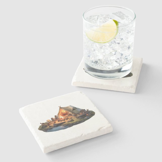 Camping mit Geliebten Steinuntersetzer (Seitenansicht)