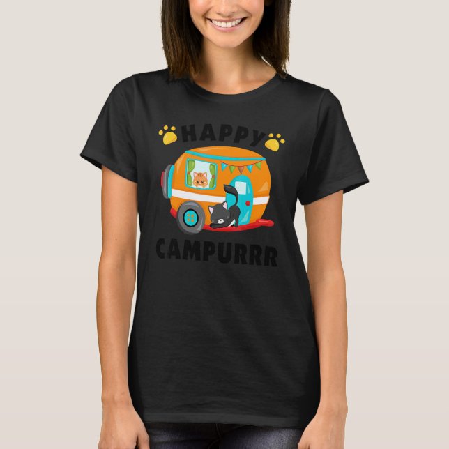 Camping mit Katzen Kitty Fischer Camper T-Shirt (Vorderseite)