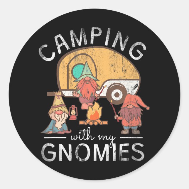 Camping mit meinen Gnomen Runder Aufkleber (Vorderseite)
