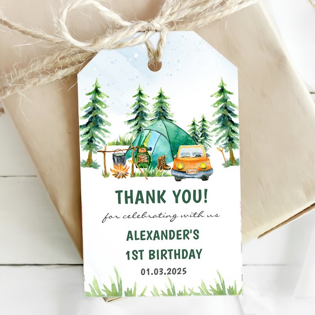 Camping Mountain Rustische Geburtstagsparty Geschenkanhänger (Von Creator hochgeladen)