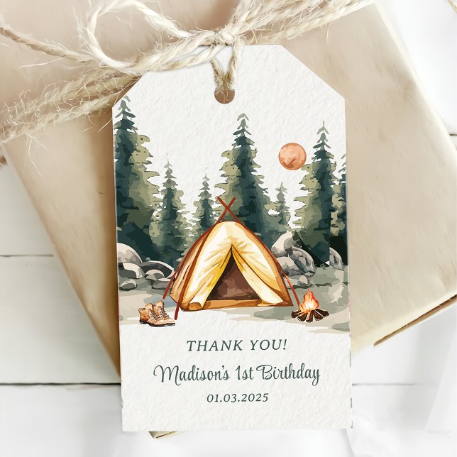 Camping Mountain Rustische Geburtstagsparty Geschenkanhänger (Von Creator hochgeladen)