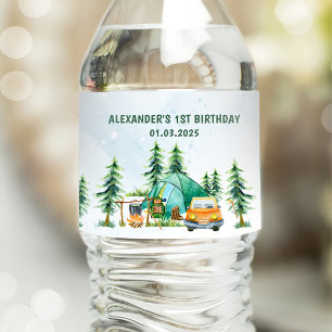 Camping Mountain Rustische Geburtstagsparty Wasserflaschenetikett