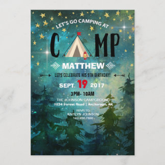 Camping Night Time Forest Wilderness Geburtstag Einladung