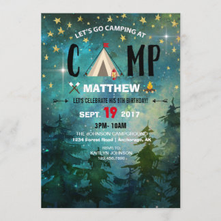Camping Night Time Forest Wilderness Geburtstag Einladung