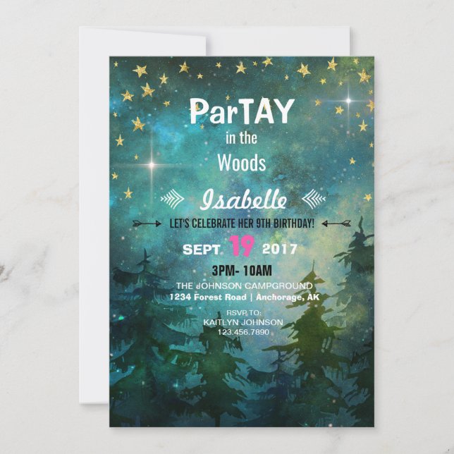Camping Night Time Wald Wildnis Einladung (Vorderseite)