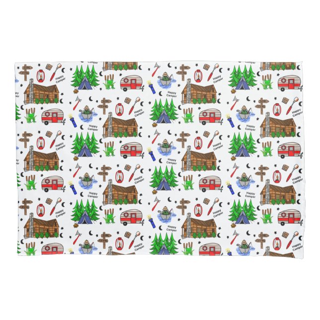 Camping oder Mittelwesten - Happy Camper Kissenbezug (Vorderseite)