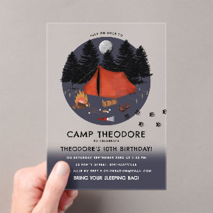Camping Outdoor Adventure Campfire Geburtstagspart Acryleinladungen