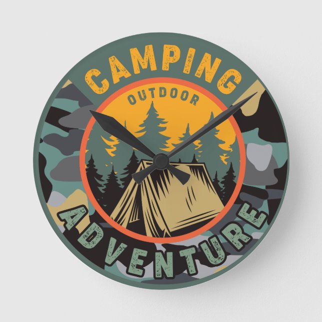 Camping Outdoor Adventure Runde Wanduhr (Vorderseite)
