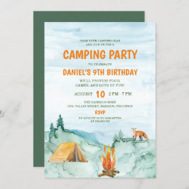 Camping Party Woodland Watercolor Zelt Geburtstag Einladung