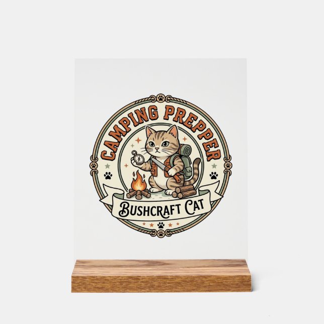 Camping Prepper Bushcraft Katze Camping Prepper Bu Acrylschild (Vorderseite)