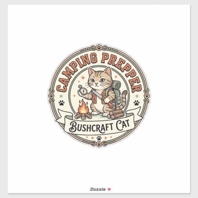 Camping Prepper Bushcraft Katze Camping Prepper Bu Aufkleber (Blatt)