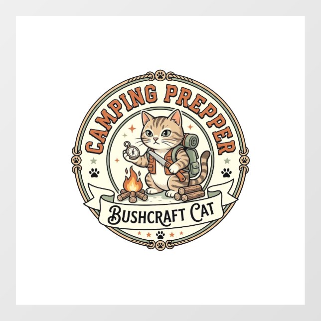 Camping Prepper Bushcraft Katze Camping Prepper Bu Fensteraufkleber (Blatt)