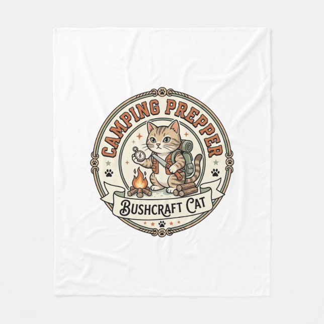 Camping Prepper Bushcraft Katze Camping Prepper Bu Fleecedecke (Vorderseite)