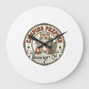 Camping Prepper Bushcraft Katze Camping Prepper Bu Große Wanduhr