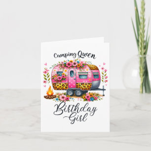 Camping Queen Camp Pink Floral Van Birthd Karte