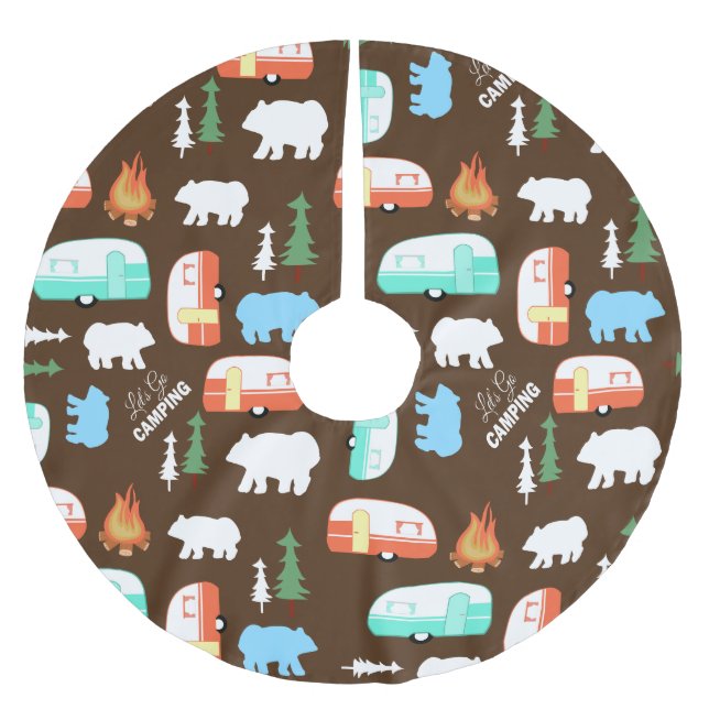 Camping Retro Camper RV Leben - braun Polyester Weihnachtsbaumdecke (Vorderseite)