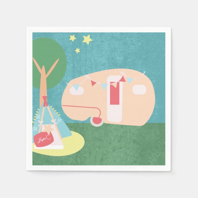 Camping Retro Party Stars Nacht Geburtstag Serviette (Vorderseite)