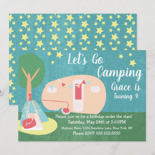 Camping Retro Party Stars Nacht Geburtstagseinladu Einladung