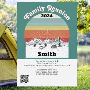 Camping Retro Sunset Monogram Family Reunion Einladung