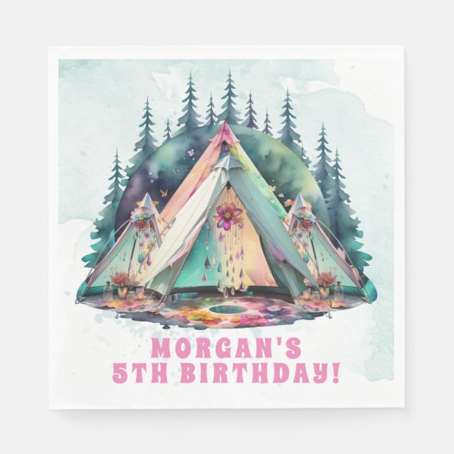 Camping-Schlafparty-Geburtstagsfeier Serviette (Vorderseite)
