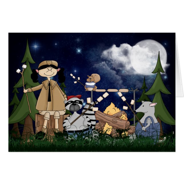 Camping Scout Girl mit Raccoon und Opossum (Vorderseite (Horizontal))