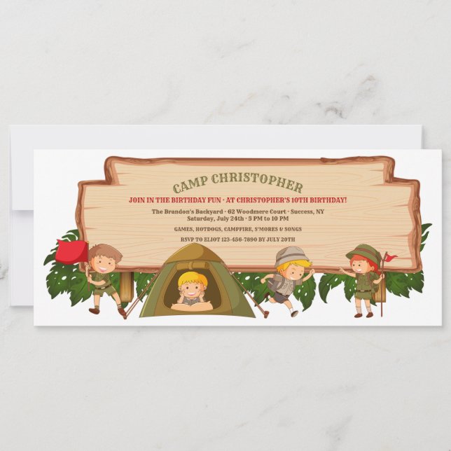 Camping Scouts Geburtstagsparty Einladung (Vorderseite)