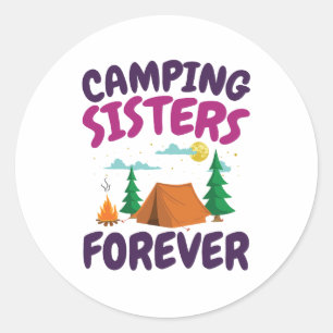 Camping Sisters Forever Runder Aufkleber