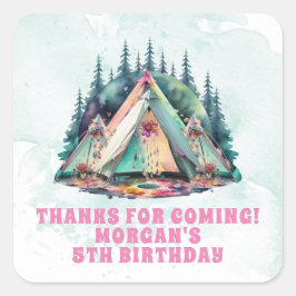 Camping Sleepover Geburtstagsparty Gefallen Quadratischer Aufkleber