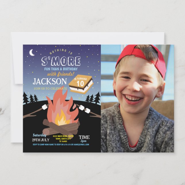 Camping S'More Party Camp Fire Foto Einladung (Vorderseite)