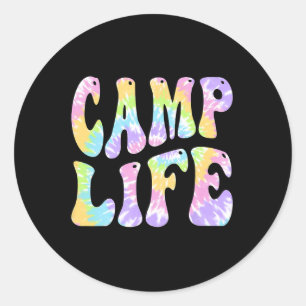 Camping Sommer für Mädchen Sommercamp Tie-Dye Retr Runder Aufkleber