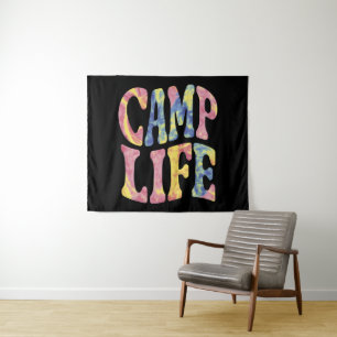 Camping Sommer Mädchen Camp Leben Tie-Die Retro  Wandteppich