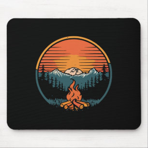 Camping-Sonnenuntergang Lagerfeuer Retro-Camping C Mousepad