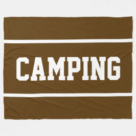 CAMPING Sporty White Text Stripes On Bold Brown Fleecedecke