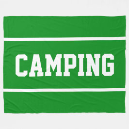 CAMPING Sporty White Text Stripes On Bright Green Fleecedecke