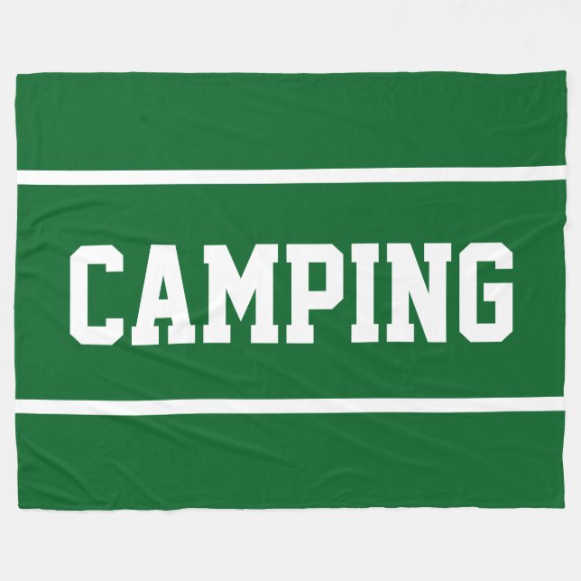 CAMPING Sporty White Text Stripes On Forest Green Fleecedecke (Vorderseite (Horizontal))