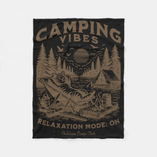 Camping Stimmung Lustige Katze Lagerfeuer Outdoor  Fleecedecke