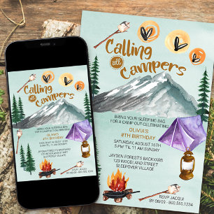 Camping-Szene - Alle Camper Mädchen Geburtstag Einladung