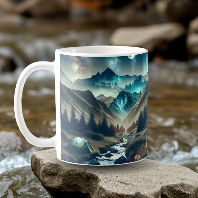 Camping Szene mit Bergen und Zelt Kaffeetasse (Von Creator hochgeladen)