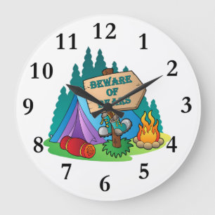CAMPING TENT BEWARE BEARS WALL CLOCK GROßE WANDUHR