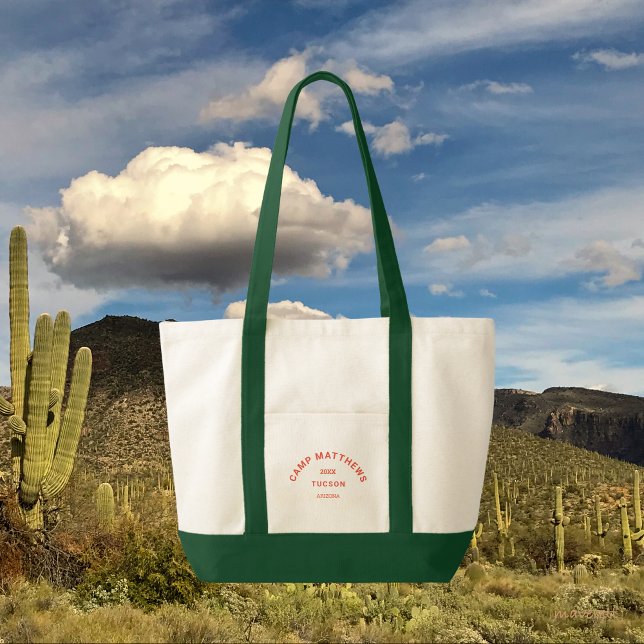 Camping Thema Orange Familienwappen Green Trimm Tragetasche (Von Creator hochgeladen)