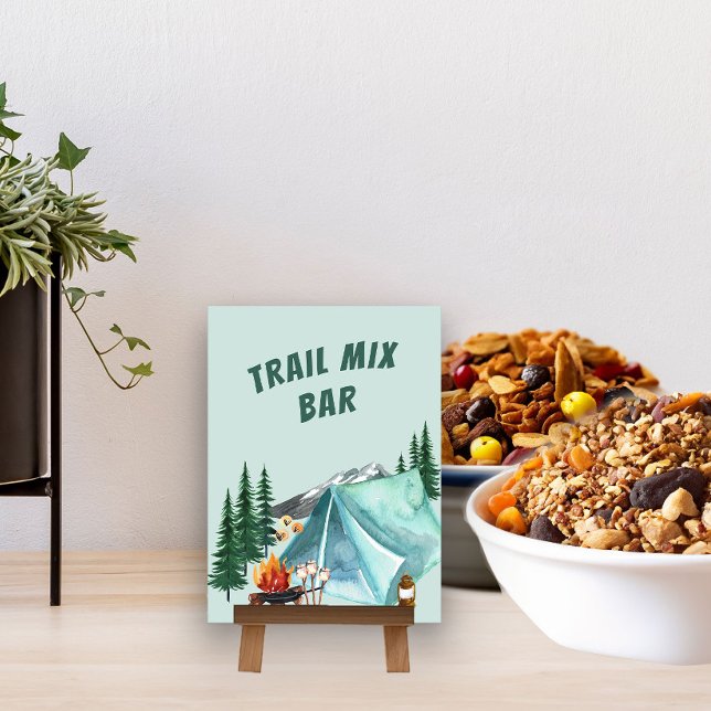 Camping Theme Editable Partys Food Bar Sign Tischnummer (Trail Mix Bar table card)