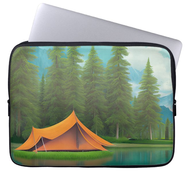 Camping Themed Art | Zelt am See im Wald Laptopschutzhülle (Vorderseite)