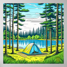Camping Themed Tent in the Woods Poster