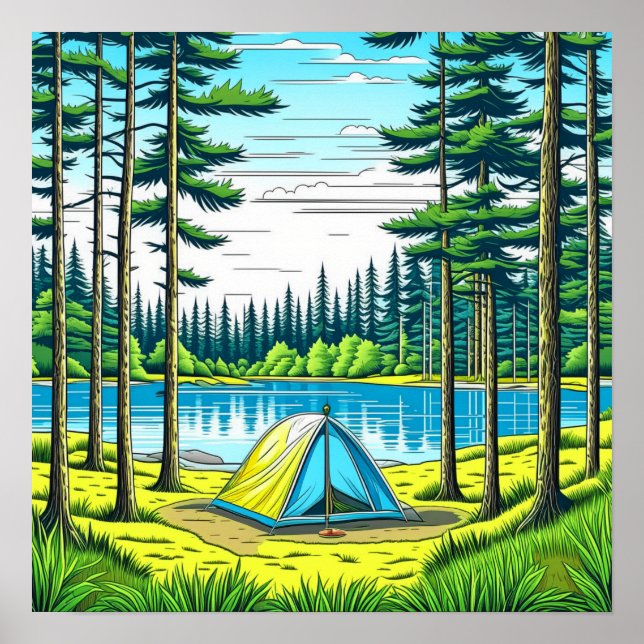 Camping Themed Tent in the Woods Poster (Vorne)