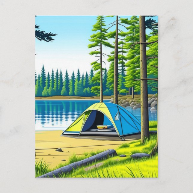 Camping Themed Tent in the Woods Postkarte (Vorderseite)