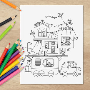 Camping-Trailer-Farbseite Gummistempel