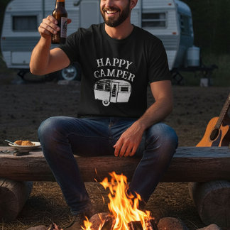 Camping Trailer Happy Camper Black T - Shirt