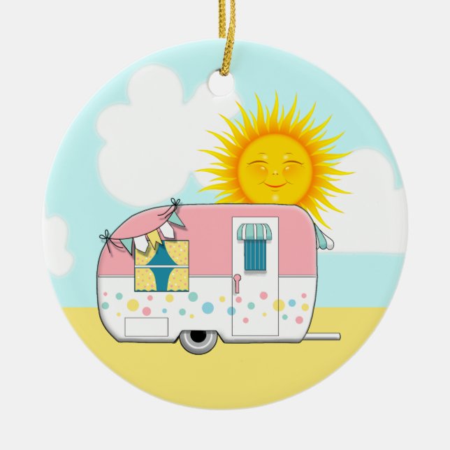 Camping Trailer Keramik Ornament (Vorne)