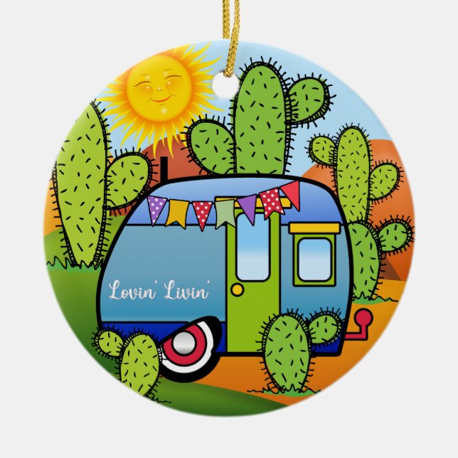Camping Trailer Keramik Ornament (Vorne)