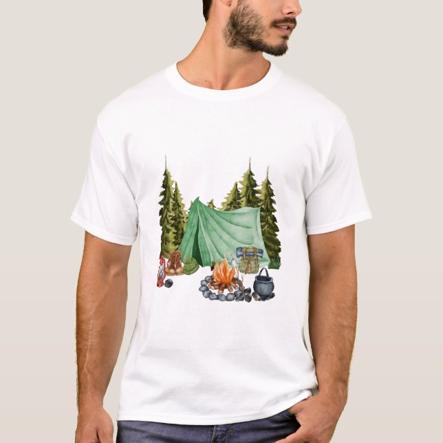 Camping Trip Campfire, Zelt, Camping im Wald T-Shirt (Vorderseite)